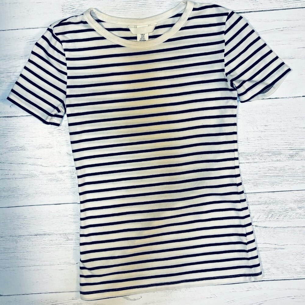 H&M Navy Blue & White Striped Short Sleeve Tee Size XS - Picture 3 of 5
